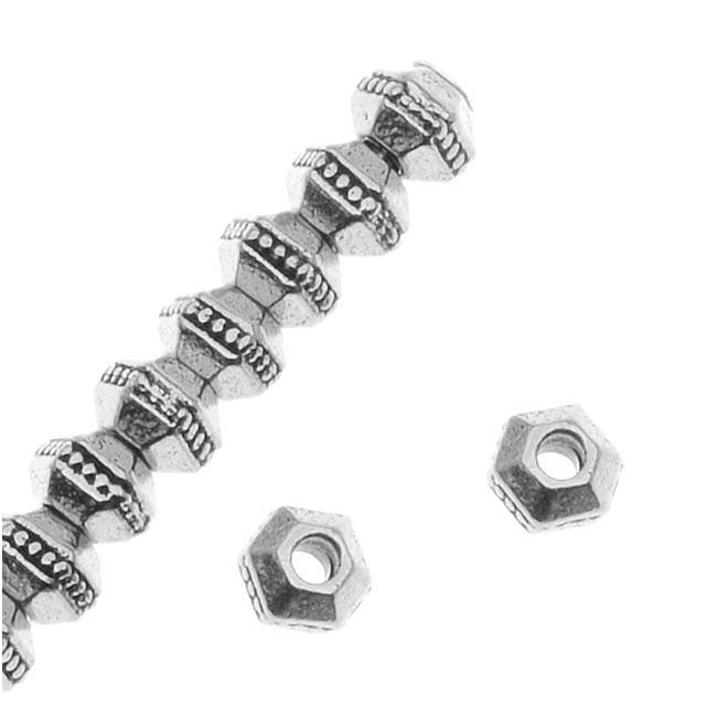 TierraCast Antiqued Silver Plated Pewter Hexagon Rondelle Beads 3mm (50 Pieces)