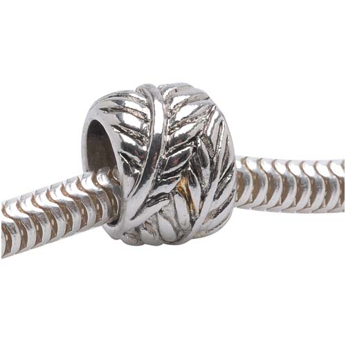 Silver Tone European Style Large Hole Spacer Bead With Wrapped Leaf Design (1 Piece)