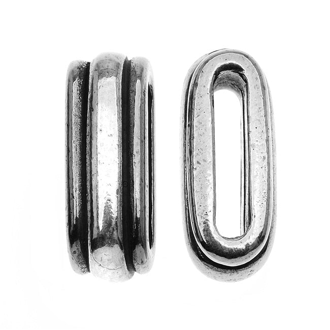 TierraCast Antiqued Silver Plated Lead-Free Pewter Deco Barrel Slider Bead 17mm (2 Pieces)