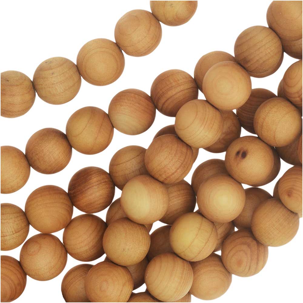 Smooth Aromatic Cedar Wood Beads, Round 8mm, Natural (25 Pieces)