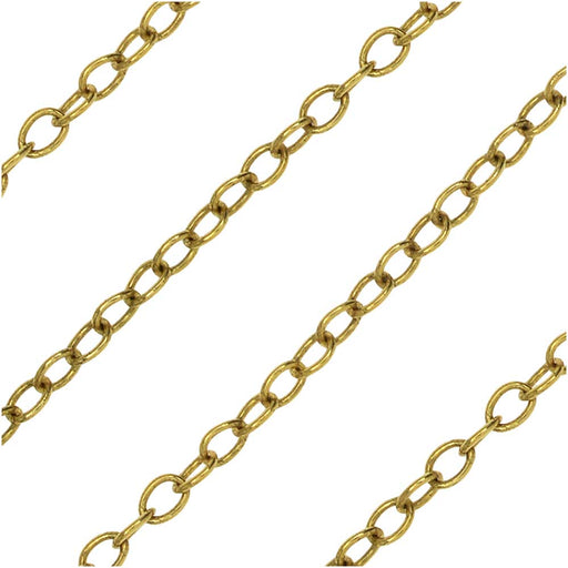 Brass Textured Oval Link Plated Chain (Sold By The Foot) (BRA75)