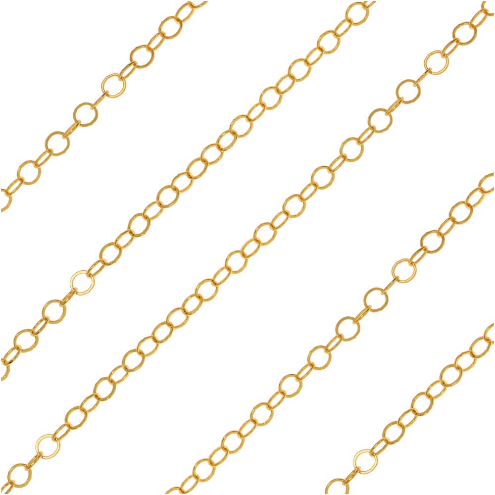 Gold Plated Cable Chain, Round Links 2mm by the Foot