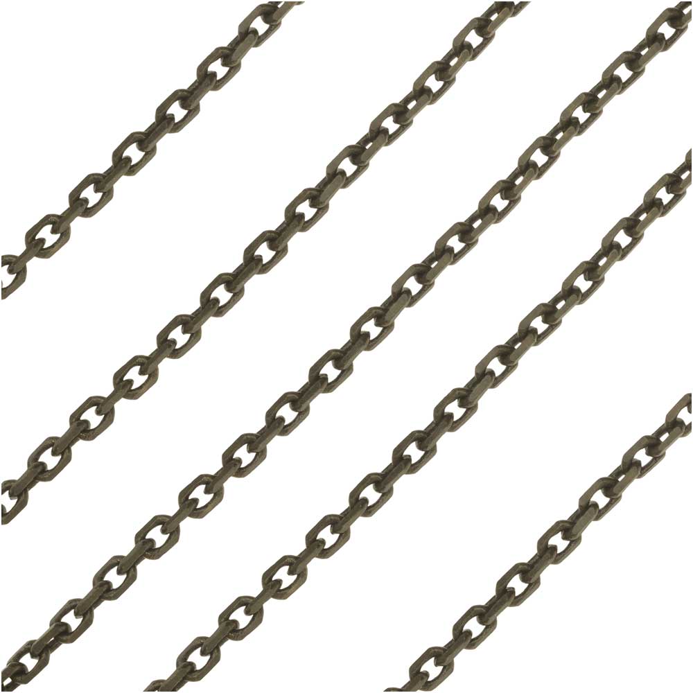 Antiqued Brass Delicate Rectangle Cable Chain, 2mm, by the Foot