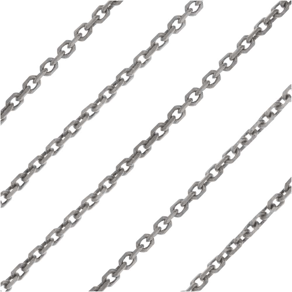 Antiqued Silver Plated, Delicate Rectangle Cable Chain, 2mm, by the Foot