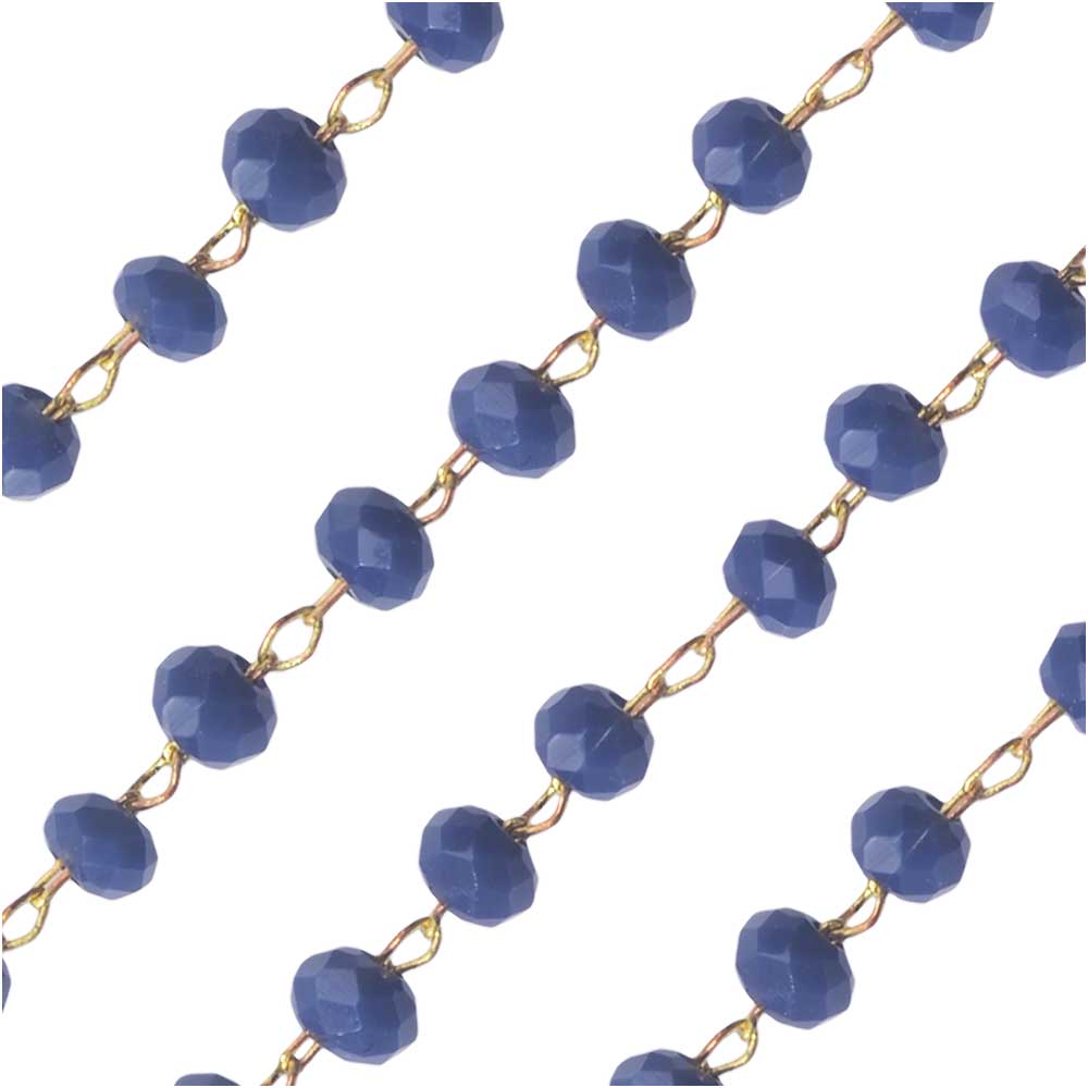 Zola Elements Beaded Chain, Gold Tone/Dark Blue Opal Faceted Rondelles 2x3mm, by the Foot