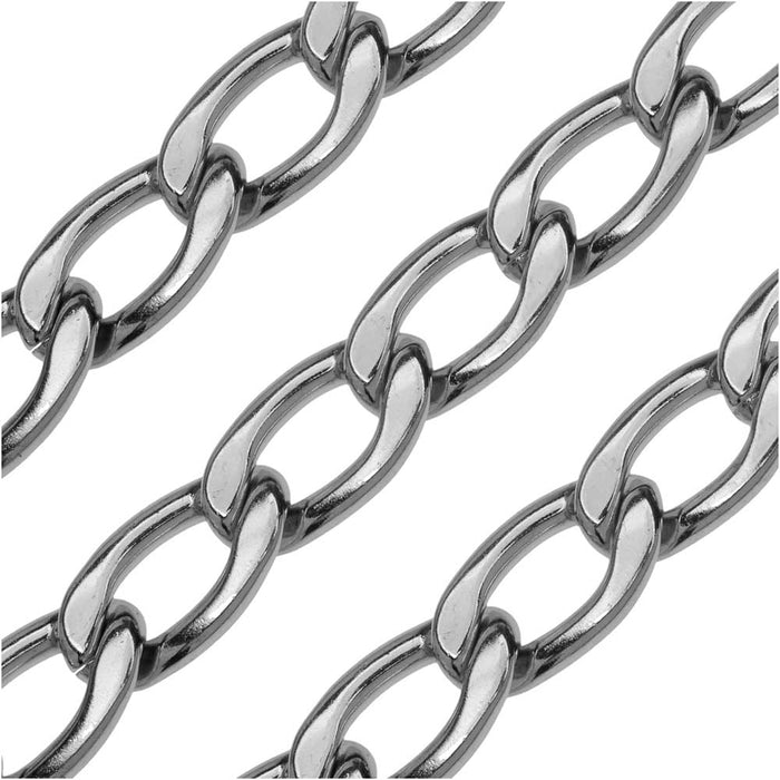 Stainless Steel Flattened Curb Chain, 16.5x9mm, by the Foot