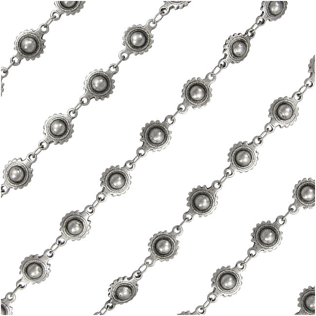 Antiqued Silver Plated Ball Cogwheel Chain With Oval Links 11x6.2mm -By The Foot