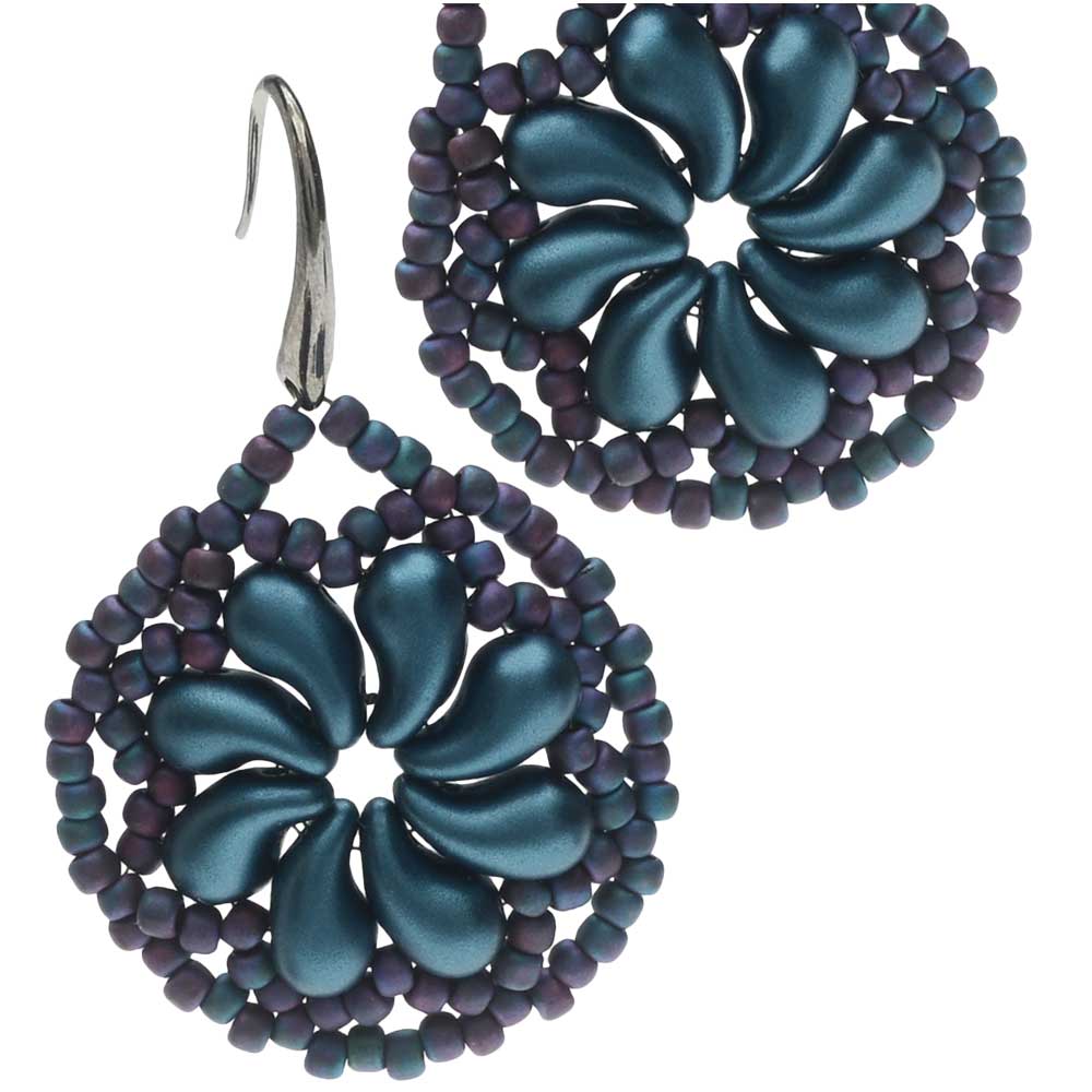 Lacy Floral Swirl Earrings in Petrol (Reboot)