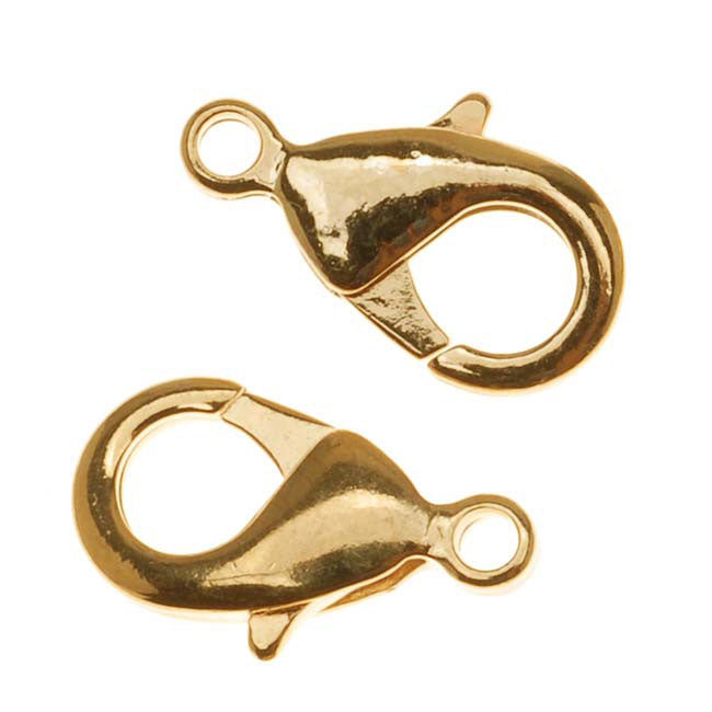 Lobster Clasps, Curve 15mm, 22K Gold Plated (6 Pieces)