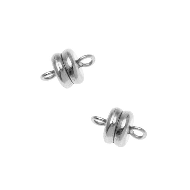 Magnetic Clasps, Round 6x4.5mm, Silver Plated (1 Set)