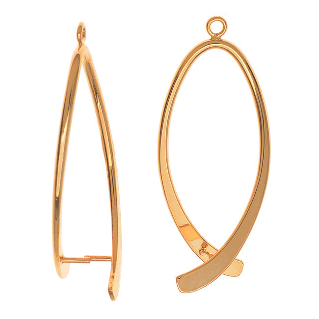 Pinch Bail for Earrings or Pendants, Oval Shaped, 38mm, Gold Plated (2 Pieces)