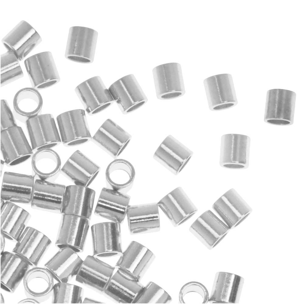 Crimp Beads, Tube 2x2mm, Silver Plated (100 Pieces)