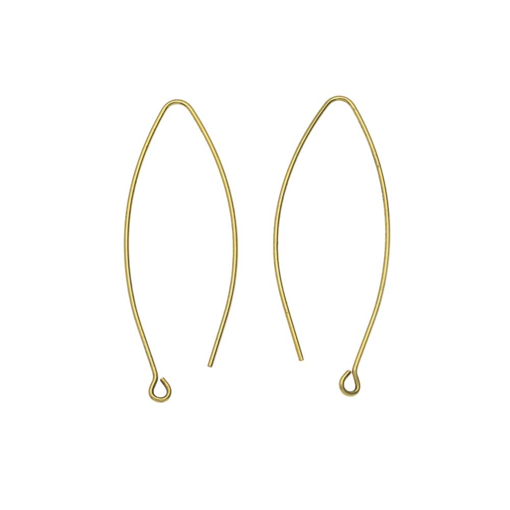 Nunn Design Earring Findings, Open Oval Hoop Ear Wire with Loop 15.5x44mm, Antiqued Gold (1 Pair)