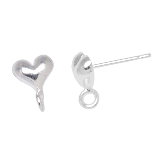 Silver Plated Stud Earring Posts Heart 