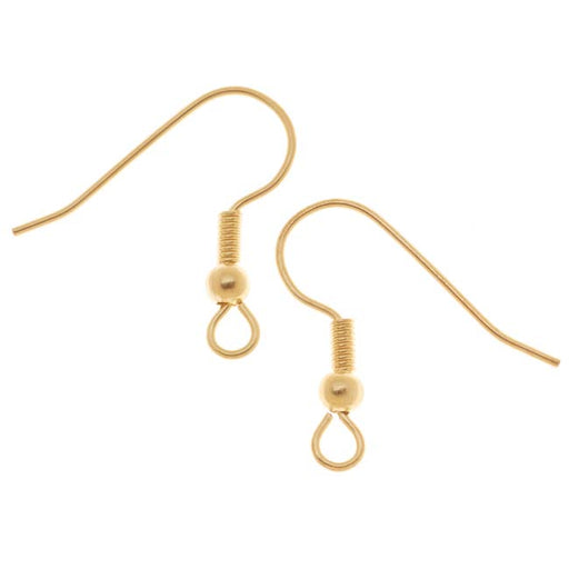 Earring Findings, Tapered Round Hooks, 13.5x9mm, Gold Plated (5 Pairs) 