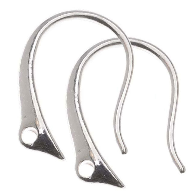 Earring Findings, Tapered Round Hooks, 13.5x9.5mm, Silver Plated (5 Pairs)