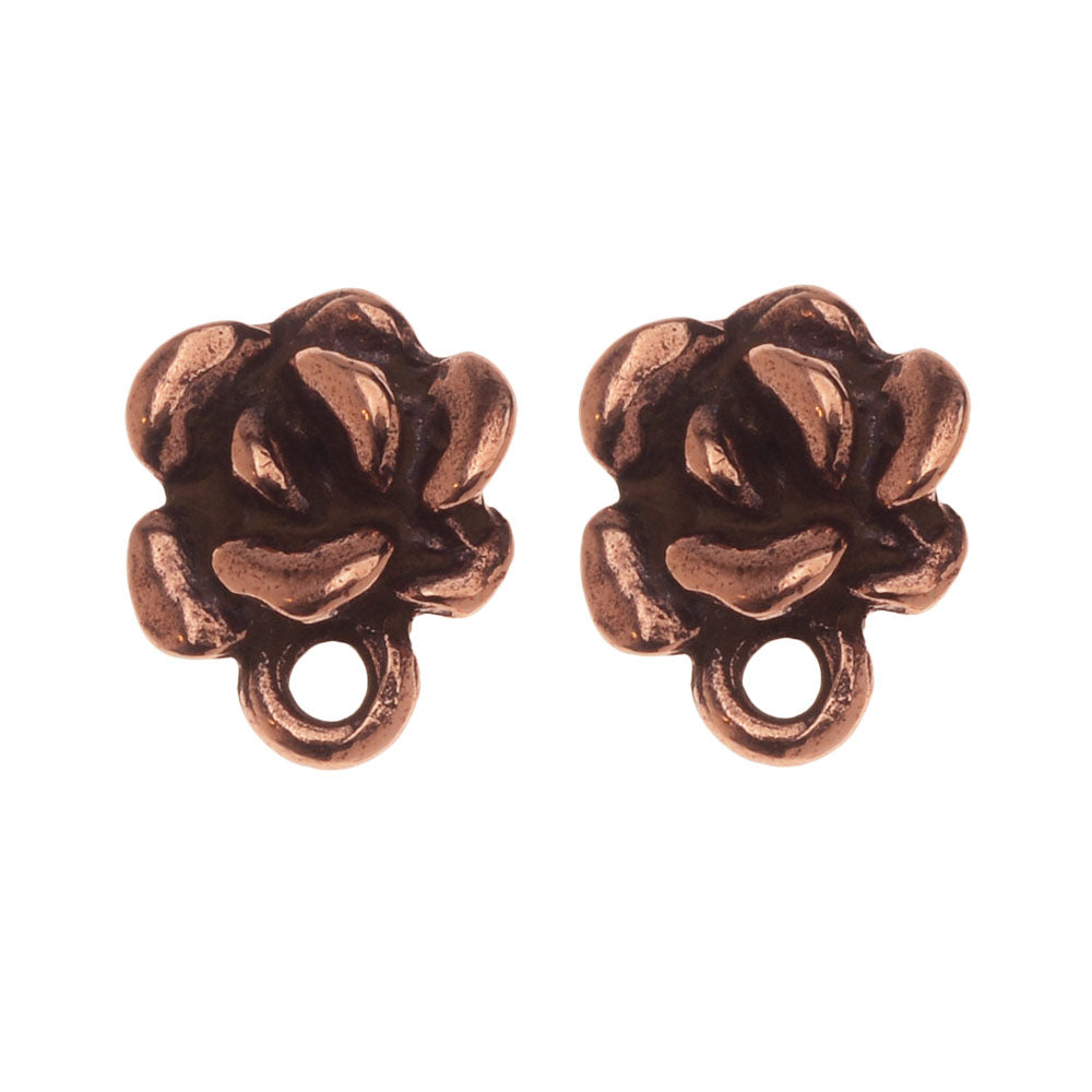 Earring Post, Succulent with Loop 9.5x8mm, Antiqued Copper, By TierraCast (1 Pair)