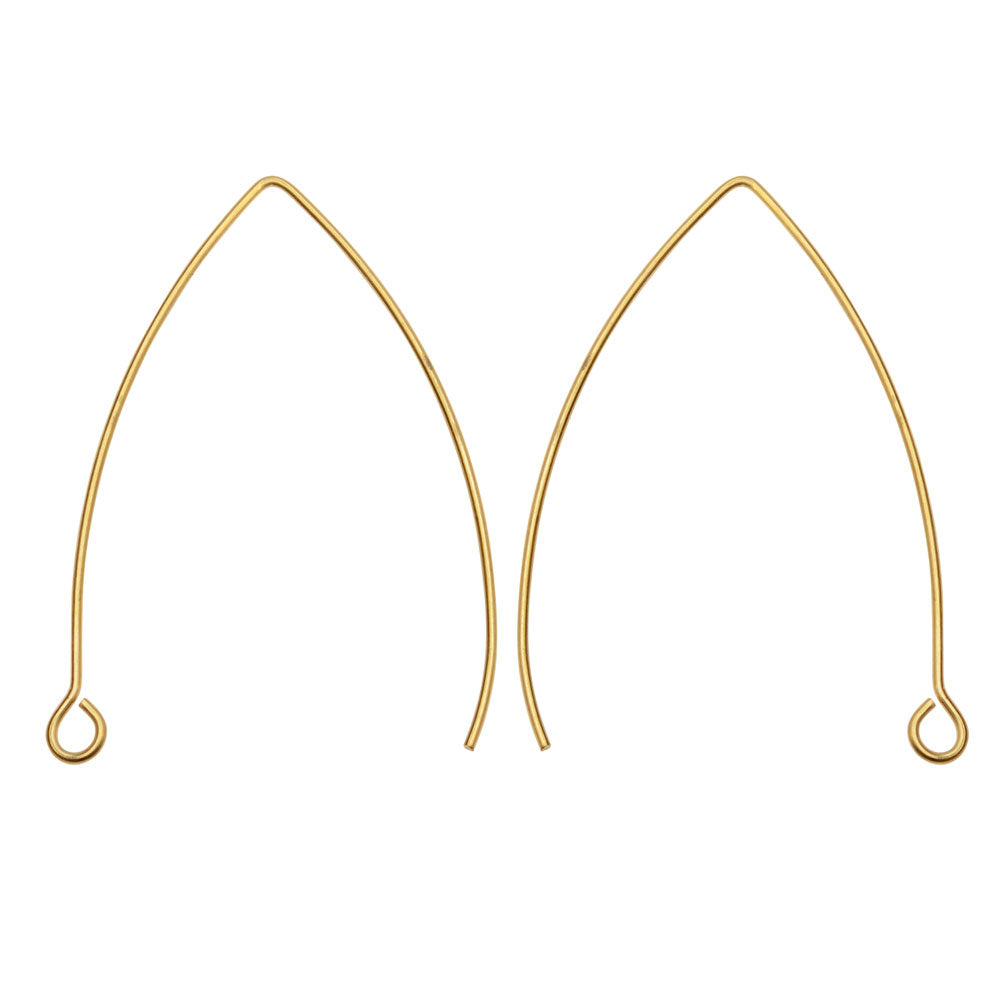 Earring Findings, V-Shaped French Ear Wire with Loop 41x22mm, Gold Tone (2 Pairs)