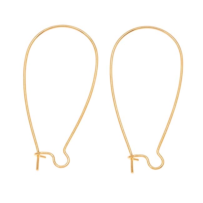 Earring Findings, Kidney Wire Hook 36mm, Gold Plated (10 Pairs)