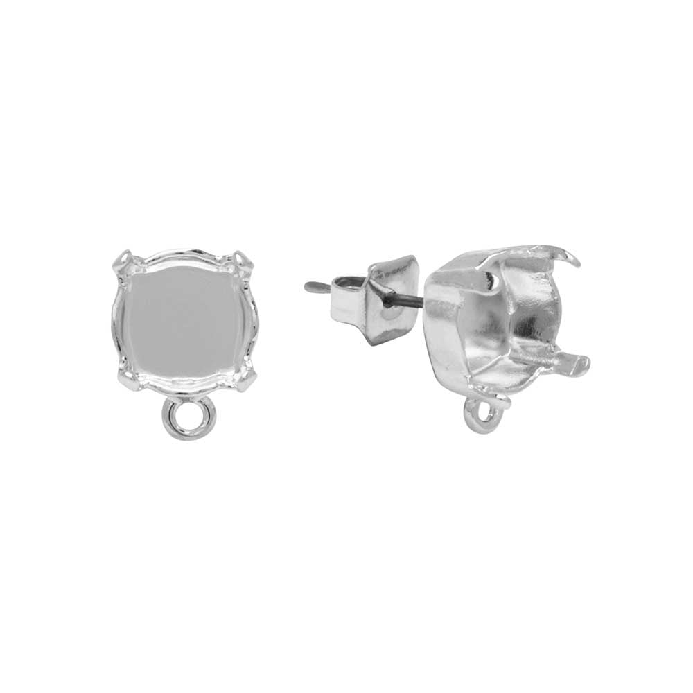 Gita Jewelry Setting for PRESTIGE Crystal, Stud Post Earrings w/Loop, SS39 Chaton, Rhodium Plt (1 Pair)