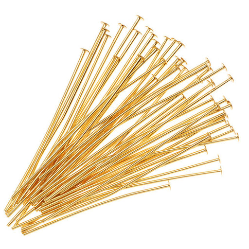 LiQunSweet 100 Pcs Golden Plated Brass Eye Pin 2-Inch Headpins (21 Gauge)  Eyepins for Jewelry Making - 50mm Length