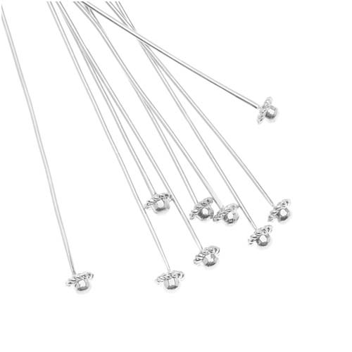 Head Pins, with Ball Head 3 Inches Long and 22 Gauge Thick, Silver Plated  (20 Pieces)