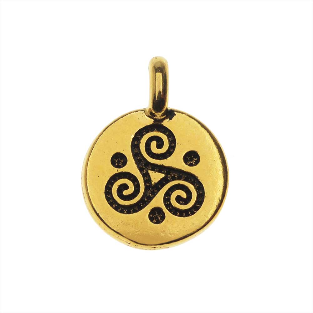TierraCast Pewter Charm, Round Triple Spiral Symbol 16.5x11.5mm, 1 Piece, Antiqued Gold Plated