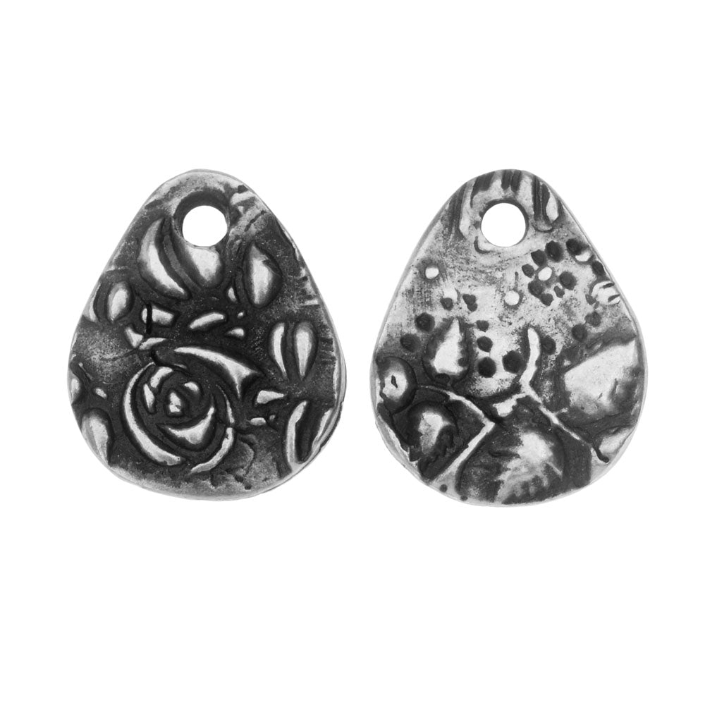 TierraCast Charm, Flora Small Teardrop 12.5x15.5mm, Antiqued Pewter (1 Piece)