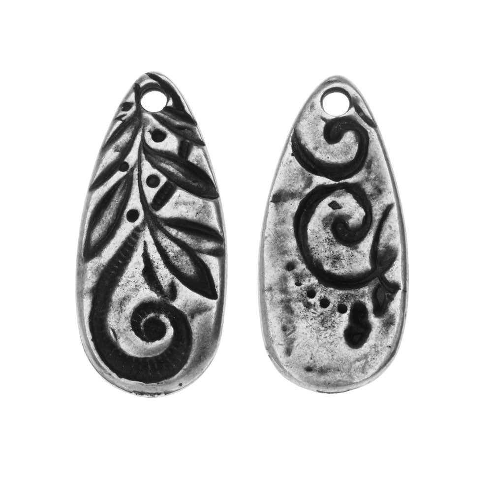 TierraCast Charm, Jardin Teardrop 10x23mm, Antiqued Pewter (1 Piece)