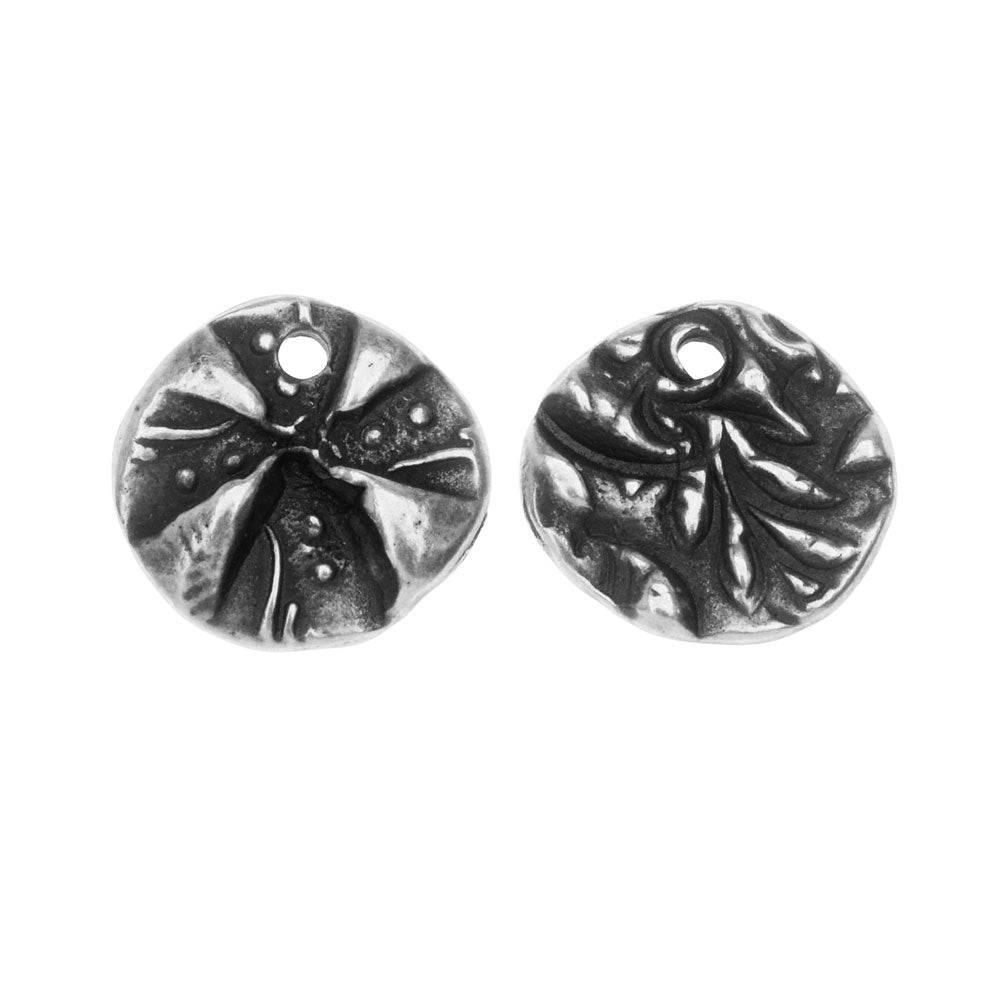 TierraCast Charm, Jardin Round 12mm, 1 Piece, Antiqued Pewter