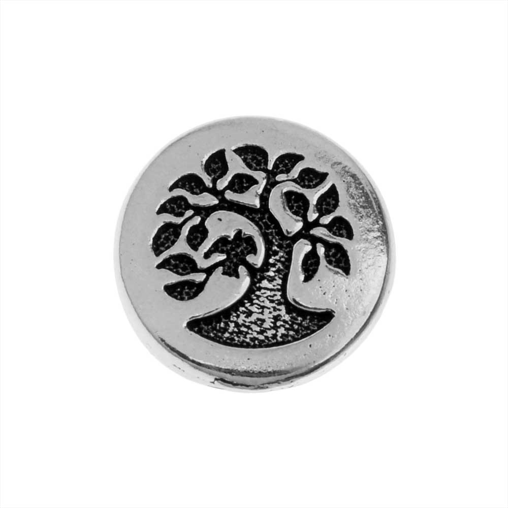 TierraCast Pewter Button, Round Bird in Tree Design 12mm Diameter, Antiqued Silver Plated (1 Piece)