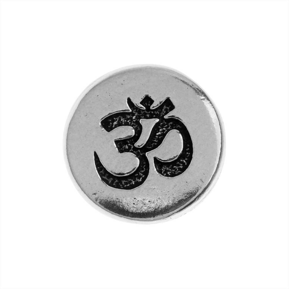 TierraCast Pewter Button, Round Om / Aum Symbol 12mm Diameter, Antiqued Silver Plated (1 Piece)