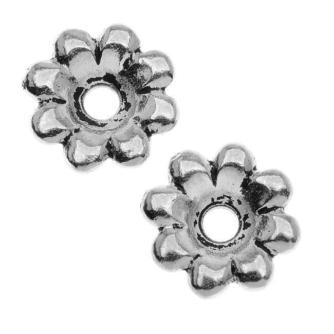 TierraCast Antiqued Silver Plated Lead-Free Pewter Rivetable Flower Bead 11mm (2 Pieces)