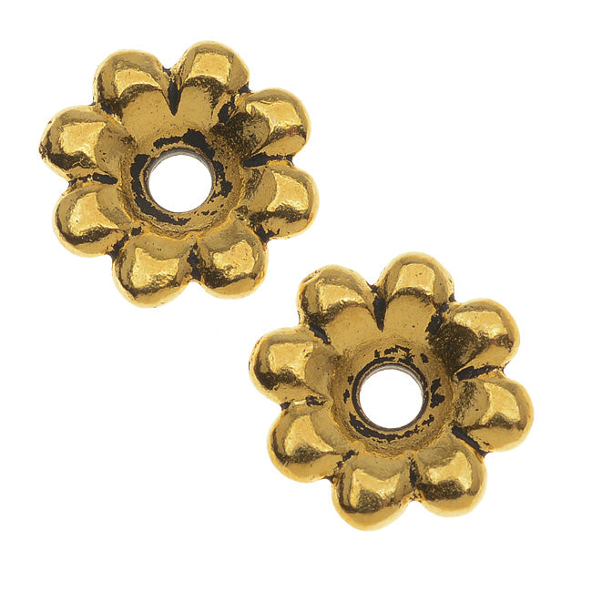 TierraCast Antiqued Gold Plated Lead-Free Pewter Rivetable Flower Bead 11mm (2 Pieces)