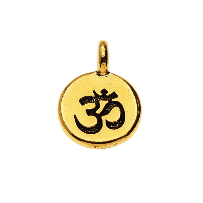 TierraCast Pewter Charm, Round Om / Aum Symbol 16.5x11.5mm, 22K Gold Plated (1 Piece)