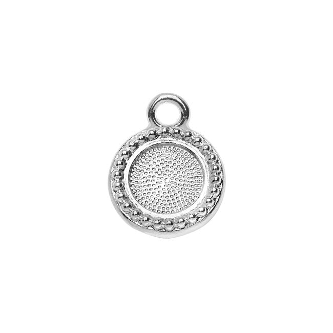 TierraCast Pewter 7mm ss34 Bezel Charm, Round Beaded Edge 13.5mm, 1 Piece, Silver Plated