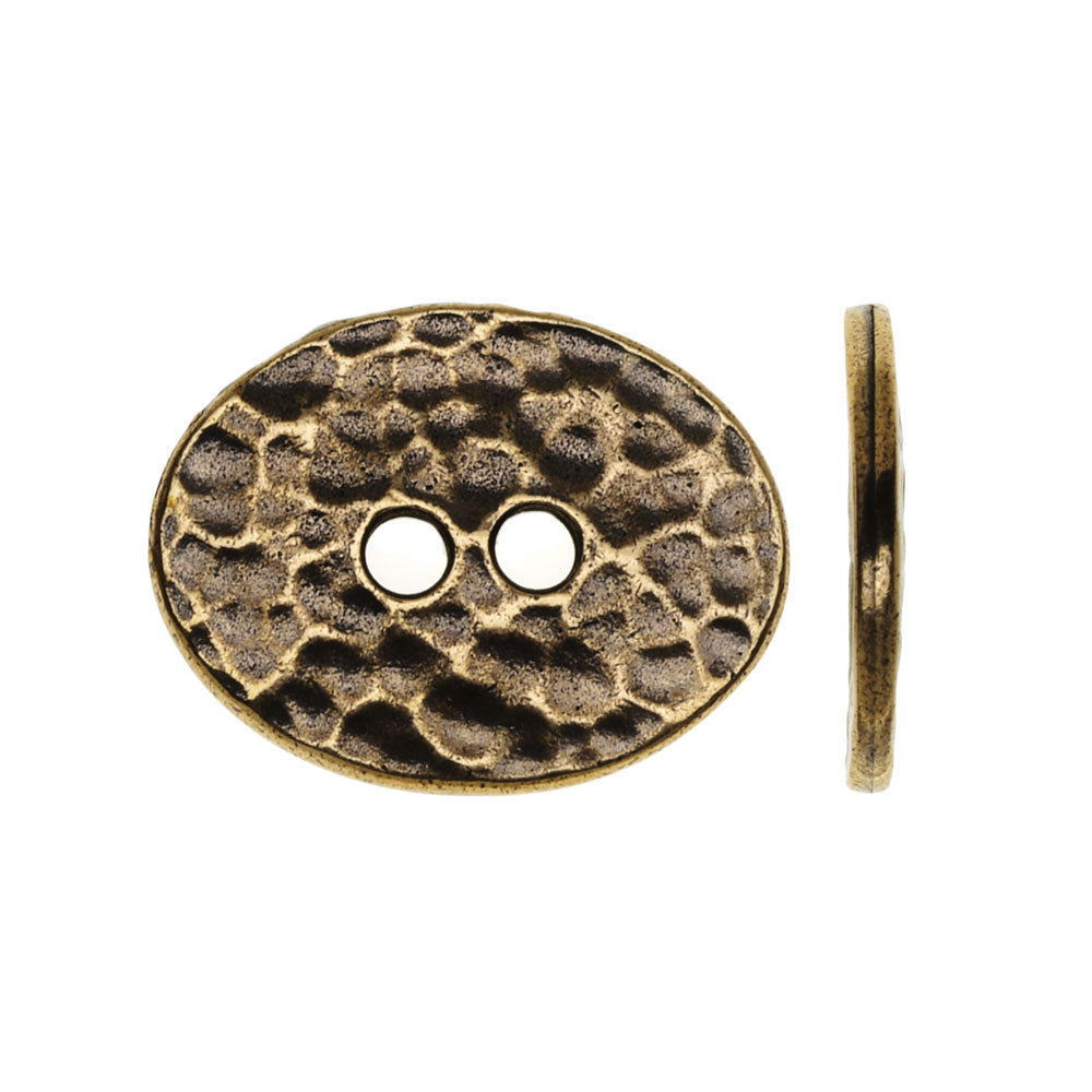 TierraCast Pewter, Oval 2-Hole Button Distressed 15x19mm, Brass Oxide (1 Piece)