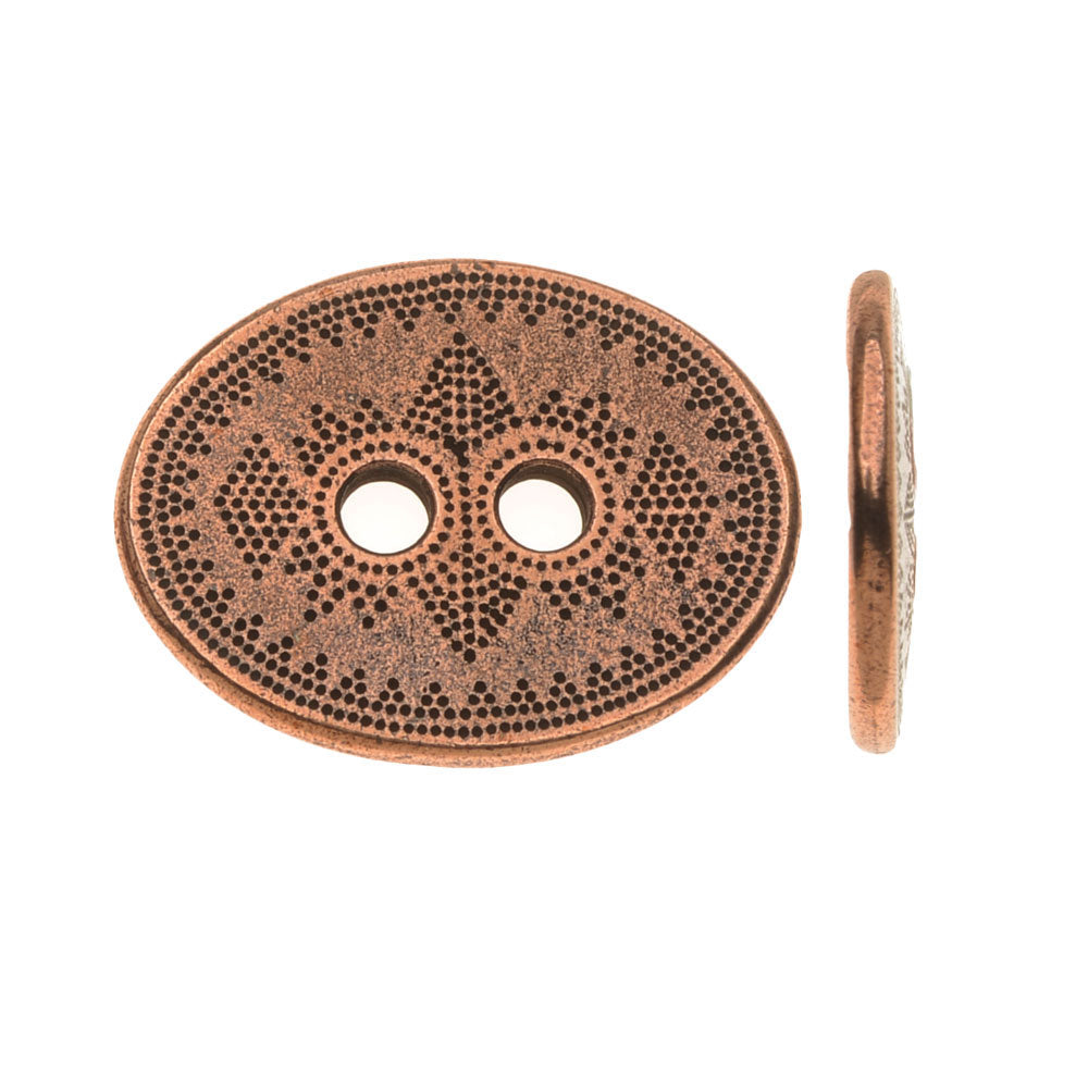 TierraCast Pewter, Oval 2-Hole Button Tribal 14.5x19mm, Antiqued Copper (1 Piece)