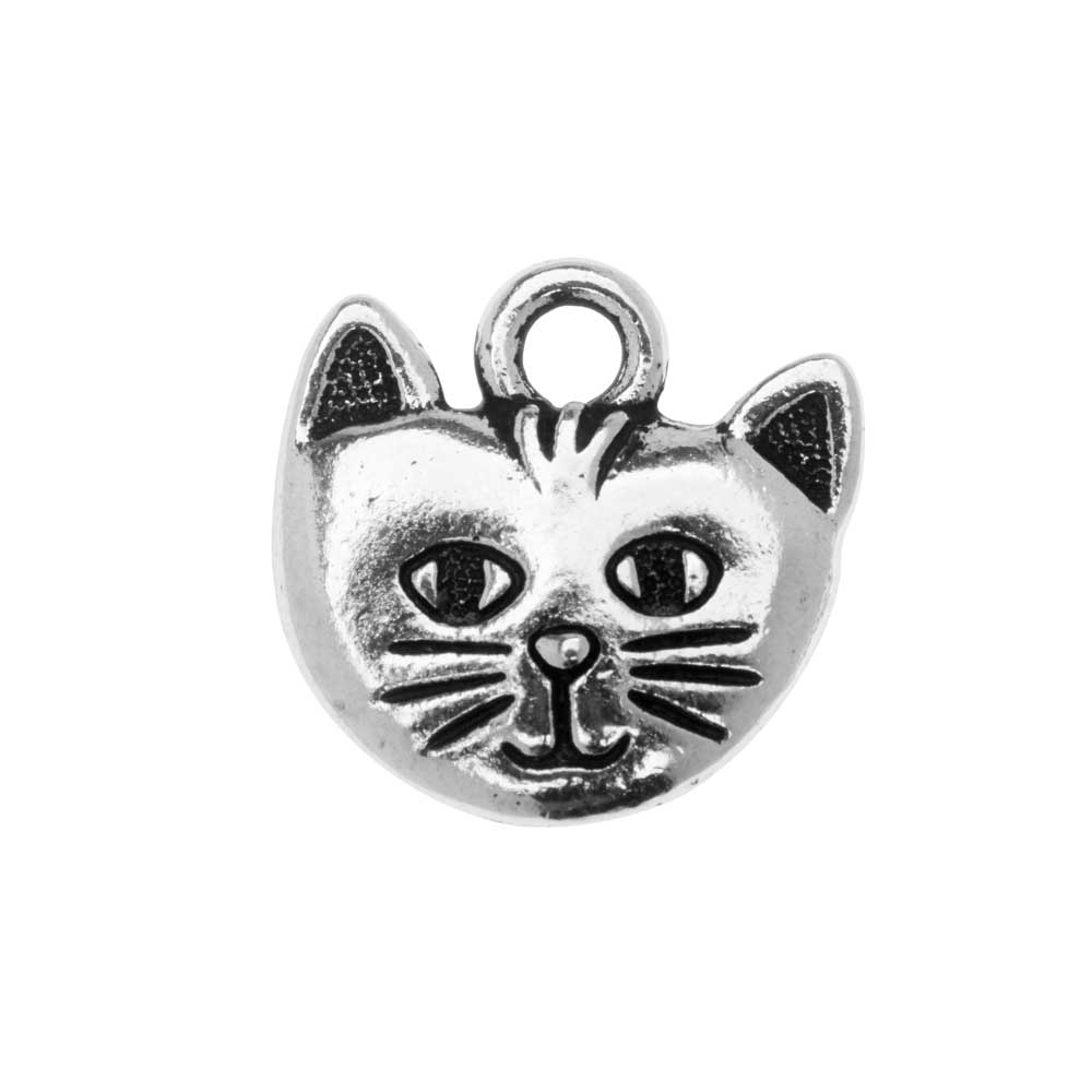 Pewter Charm, Cat 'Whiskers' 14x14mm, Antiqued Silver, By TierraCast (1 Piece)