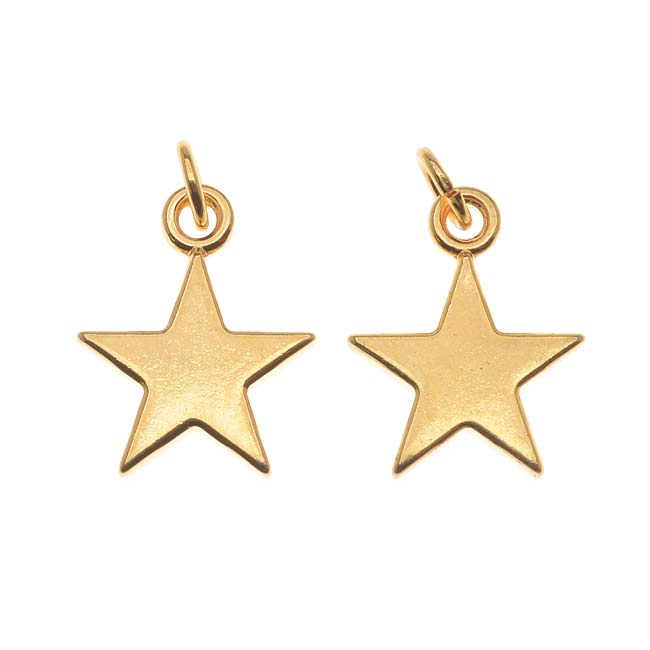 Gold Plated Five Point Star Charms 12x13mm (2 Pieces)