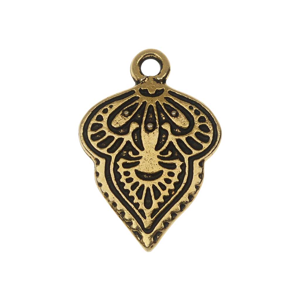 TierraCast Pendant, Mehndi 17x24.5mm, 1 Piece, Antiqued Gold Plated