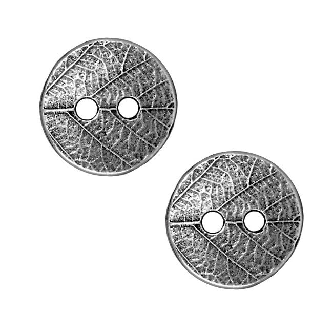 TierraCast Antiqued Pewter Round Leaf Print Button 17mm (2 Pieces)