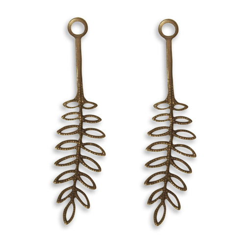 Vintaj Natural Brass Fastenables Fern Frond Leaf Charms 40x10mm (2 pcs)