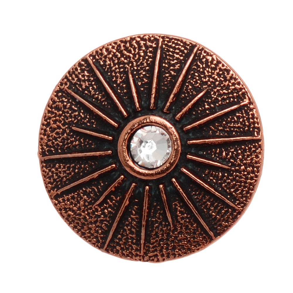 Pewter Button, Starburst with Crystal 14.5mm, Antiqued Copper Plated, By TierraCast (1 Piece)