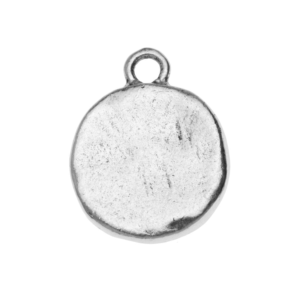 Flat Tag Charm, Small Hammered Circle 17x13.5mm, Antiqued Silver, by Nunn Design (1 Piece)