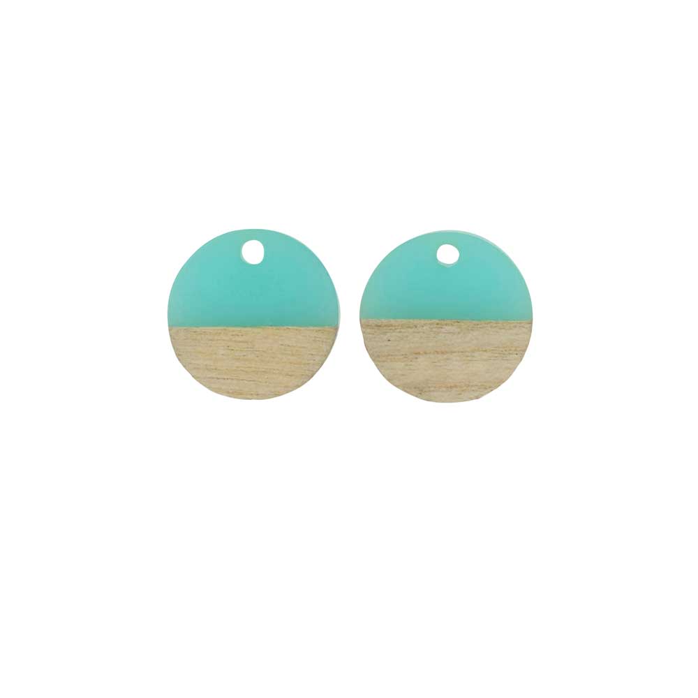 Zola Elements Wood & Resin Pendant, Coin 15mm, Sea Green (2 Pieces)