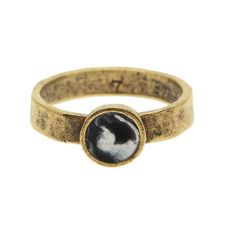 Black and White Marbled Gold Hammered Ring