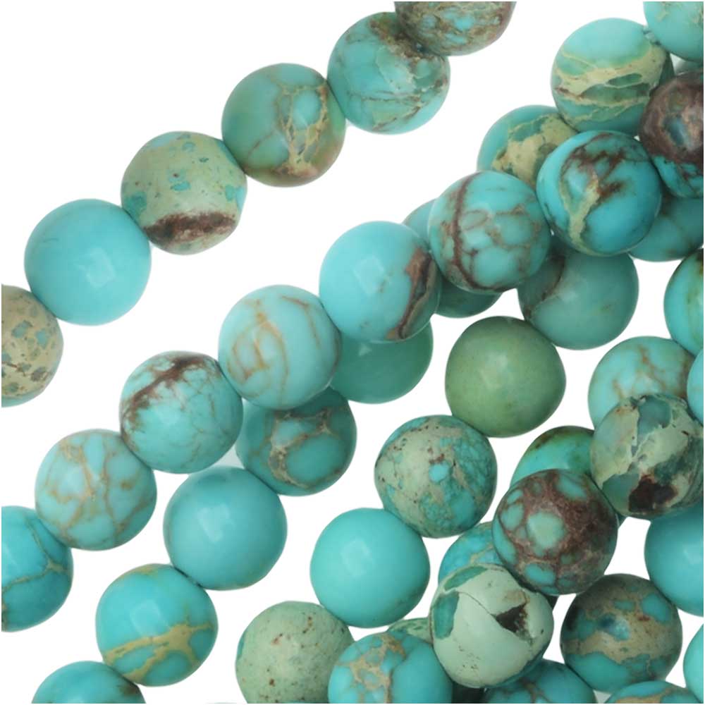 Dakota Stones Gemstone Beads, Dyed Aqua Impression Jasper, Round 4mm (8 Inch Strand)