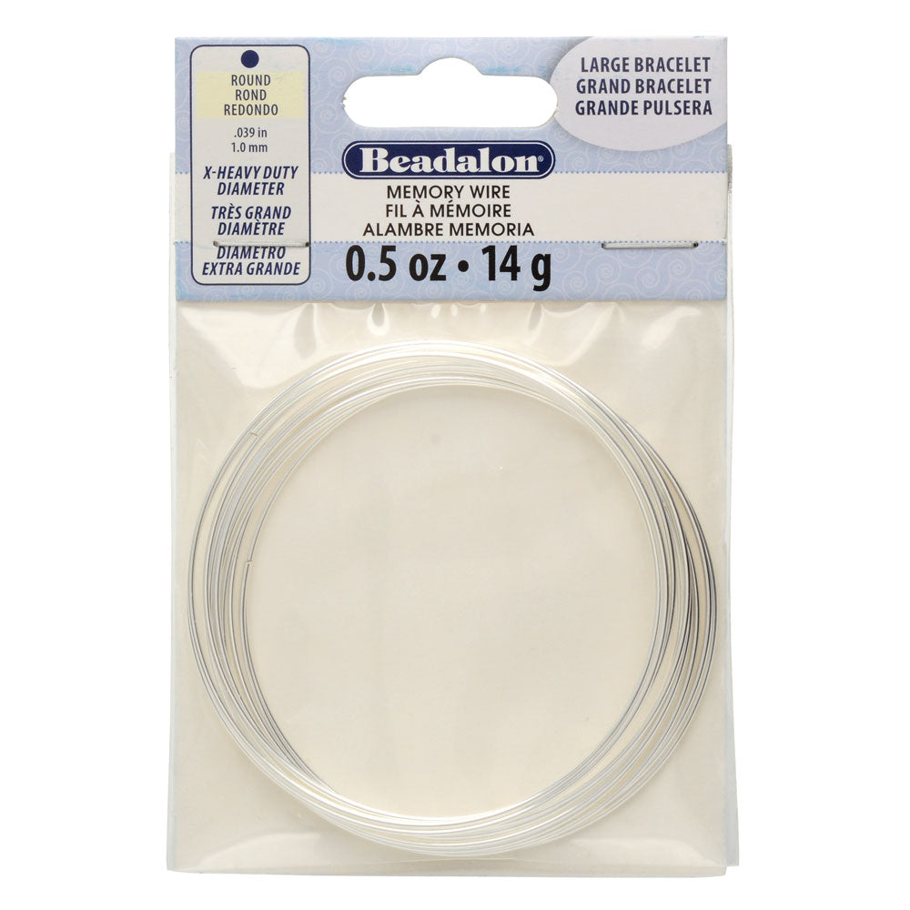 Memory Wire, Bracelet Round Size Large, 1mm (.039