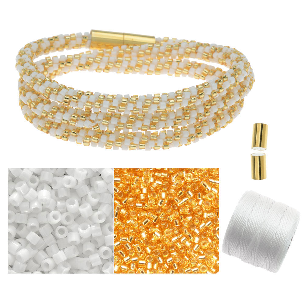 Refill - Beaded Kumihimo Wrap Bracelet Kit-Gold/Wht - Exclusive Beadaholique Jewelry Kit